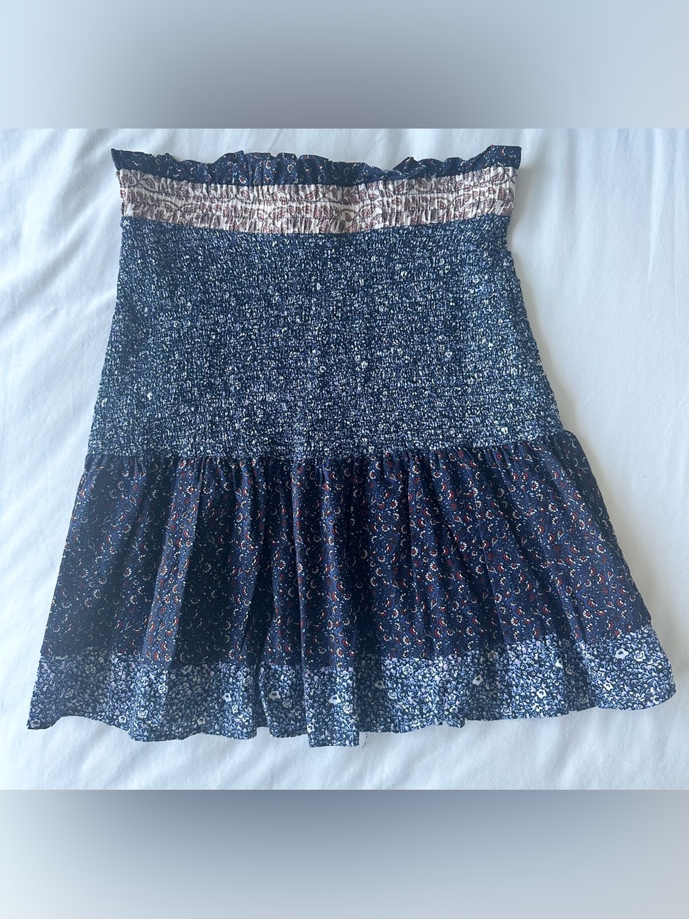 WAREHOUSE UK Navy Shirred Smocked Mini Skirt Size UK 12 / US 8